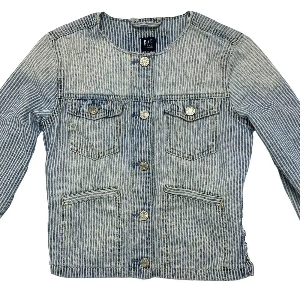 GAP KIDS Railroad Stripe Denim Jacket Size Large 10-11y Girls Lace Up Side Blue